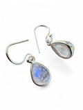 Making Waves Jewelry and Accessories teardrop moonstone dangle earrings in polished sterling silver with blue flash