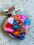 Making Waves Jewelry and Accessories heart-shaped sterling silver pendant with mosaic spiny oyster and turquoise stone.