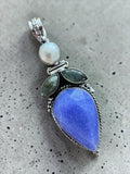 Making Waves Jewelry and Accessories artisan pendant with blue chalcedony, labradorite, and moonstone in sterling silver.