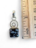 Making Waves Jewelry and Accessories square snowflake obsidian pendant with a beaded sterling silver spiral design