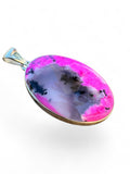 Making Waves Jewelry and Accessories oval agate pendant with hot pink and grey dendritic patterns in sterling silver
