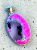 Making Waves Jewelry and Accessories oval pendant with hot pink and grey agate stone set in 925 sterling silver