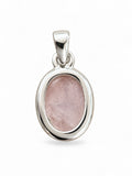 Making Waves Jewelry and Accessories oval rose quartz pendant in a polished sterling silver setting