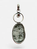 Making Waves Jewelry and Accessories oval stone pendant in sterling silver with mossy green patterns and accent stone