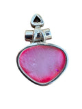 Making Waves Jewelry and Accessories sterling silver pendant with a hot pink druzy agate and triangular garnet stone.