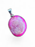 Making Waves Jewelry and Accessories hot pink druzy oval pendant set in polished 925 sterling silver