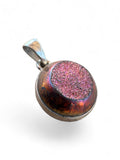 Making Waves Jewelry and Accessories round pink druzy stone pendant in a sterling silver bezel setting