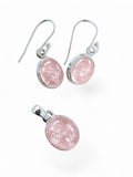 Making Waves Jewelry and Accessories oval pink gemstone pendant and drop earring set in polished sterling silver