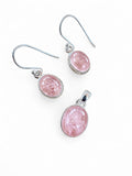 Making Waves Jewelry and Accessories oval pink gemstone pendant and drop earring set in polished sterling silver