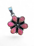 Making Waves Jewelry and Accessories sterling silver pendant featuring six teardrop pink opal stones in a flower design