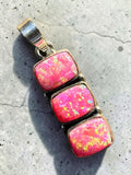 Making Waves Jewelry and Accessories triple square pink opal stone pendant set in polished sterling silver