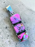 Making Waves Jewelry and Accessories triple pink turquoise stone pendant in polished .925 sterling silver setting.