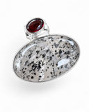 Making Waves Jewelry and Accessories oval tourmalinated quartz and red garnet sterling silver pendant necklace