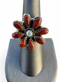Making Waves Jewelry and Accessories floral statement ring with red jasper teardrop stones and sterling silver setting.
