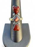 Making Waves Jewelry and Accessories sterling silver statement ring with three red jasper stones and beadwork detail.