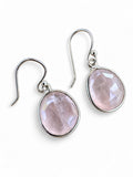 Making Waves Jewelry and Accessories rose quartz drop earrings with faceted oval stones set in 925 sterling silver.