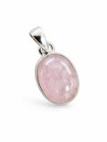 Making Waves Jewelry and Accessories oval rose quartz pendant in a polished sterling silver setting on white background