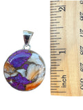 Making Waves Jewelry and Accessories round pendant with purple copper turquoise and spiny oyster in sterling silver