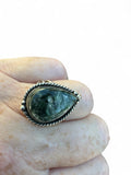 Making Waves Jewelry and Accessories teardrop Seraphinite ring in sterling silver with twisted rope and bead detail.
