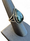 Making Waves Jewelry and Accessories teardrop Seraphinite ring in sterling silver with rope texture and split-shank band