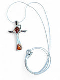 Making Waves Jewelry and Accessories silver cross pendant necklace with two teardrop amber stones on a delicate chain