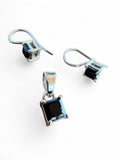 Making Waves Jewelry and Accessories sterling silver pendant and drop earring set with square-cut black stones