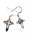 Making Waves Jewelry and Accessories sterling silver cross dangle earrings with turquoise, coral, and onyx inlay.