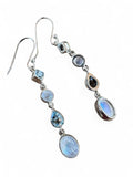 Making Waves Jewelry and Accessories sterling silver drop earrings with iridescent moonstone and blue topaz gems.