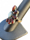 Making Waves Jewelry and Accessories sterling silver statement ring with mother-of-pearl and red jasper stones