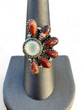 Making Waves Jewelry and Accessories sterling silver statement ring with mother-of-pearl and red jasper stones.