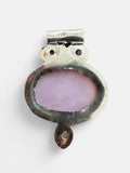 Back view of a Making Waves Jewelry and Accessories sterling silver pendant with a pink opal and moonstone cabochons.