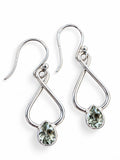 Making Waves Jewelry and Accessories sterling silver teardrop earrings with pear-cut green gemstones and infinity loops.