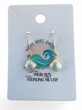 Making Waves Jewelry and Accessories square moonstone dangle earrings in 925 sterling silver on a display card.
