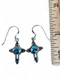 Making Waves Jewelry and Accessories sterling silver cross dangle earrings with turquoise, coral, and onyx stone inlay.