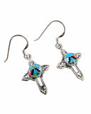 Making Waves Jewelry and Accessories sterling silver cross dangle earrings with turquoise, coral, and onyx inlay.