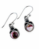Making Waves Jewelry and Accessories sterling silver dangle earrings with burgundy and white stone inlay and beadwork.