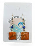 Making Waves Jewelry and Accessories sterling silver drop earrings with square orange stone and blue lapis accents.