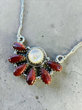 Making Waves Jewelry and Accessories moonstone and red jasper sterling silver fan statement necklace