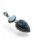 Making Waves Jewelry and Accessories artisan pendant with marquise moonstone and pear labradorite in sterling silver
