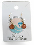 Making Waves Jewelry and Accessories round sunstone drop earrings in sterling silver settings on display card