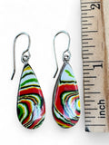 Making Waves Jewelry and Accessories teardrop dangle earrings with multi-colored swirling inlay set in sterling silver.