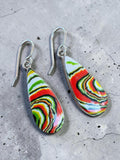 Making Waves Jewelry and Accessories teardrop dangle earrings with multi-colored swirling stone inlay in sterling silver