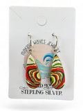 Making Waves Jewelry and Accessories teardrop dangle earrings with multi-colored stone inlay and sterling silver hooks.