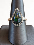 Making Waves Jewelry and Accessories teardrop gemstone ring with iridescent dark stone and twisted sterling silver band