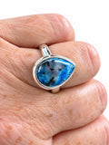 Making Waves Jewelry and Accessories teardrop ring with a blue dendritic stone set in polished sterling silver.