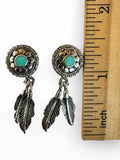 Making Waves Jewelry and Accessories sterling silver turquoise feather stud earrings with oxidized metal detail
