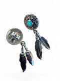 Making Waves Jewelry and Accessories sterling silver stud earrings with turquoise stones and dangling feather charms.