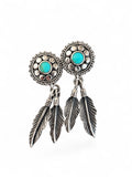 Making Waves Jewelry and Accessories sterling silver feather drop earrings with turquoise stones and oxidized finish