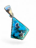 Making Waves Jewelry and Accessories turquoise pendant with sterling silver moon and star accents in a serrated bezel