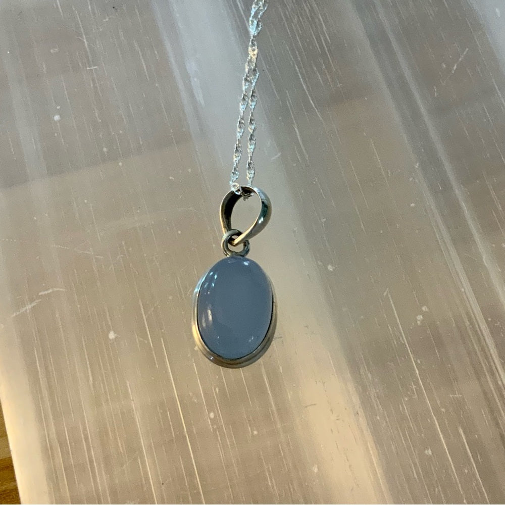 Blue Chalcedony Solid 925 Sterling Silver Pendant Necklace